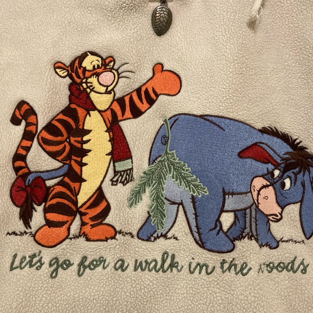 Vintage Disney Pooh Eeyore Tigger Walk in the Woods Hoodie Sweatshirt XL Beige